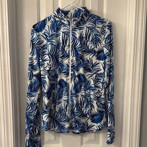 Tommy Bahama Blue and White Palm-Print Golf Shirt